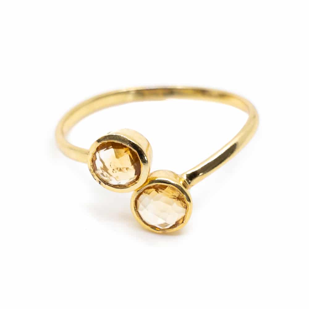 Bague Pierre de Naissance Novembre Citrine - Argent 925 et Plaqué Or  - Réglable