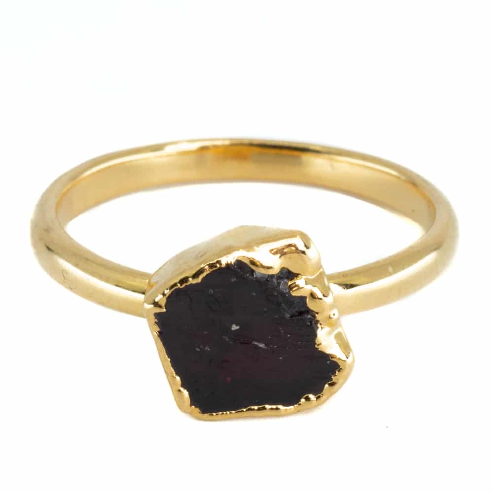 Bague Pierre de Naissance Janvier Grenat Brut - Argent 925 et Plaqué Or