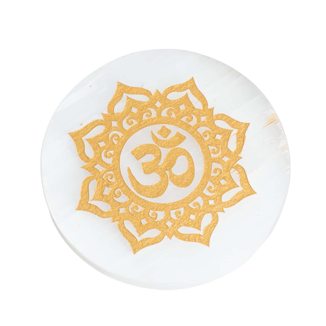 Pierre de Recharge Sélénite Ronde - Mandala OHM (80 mm)