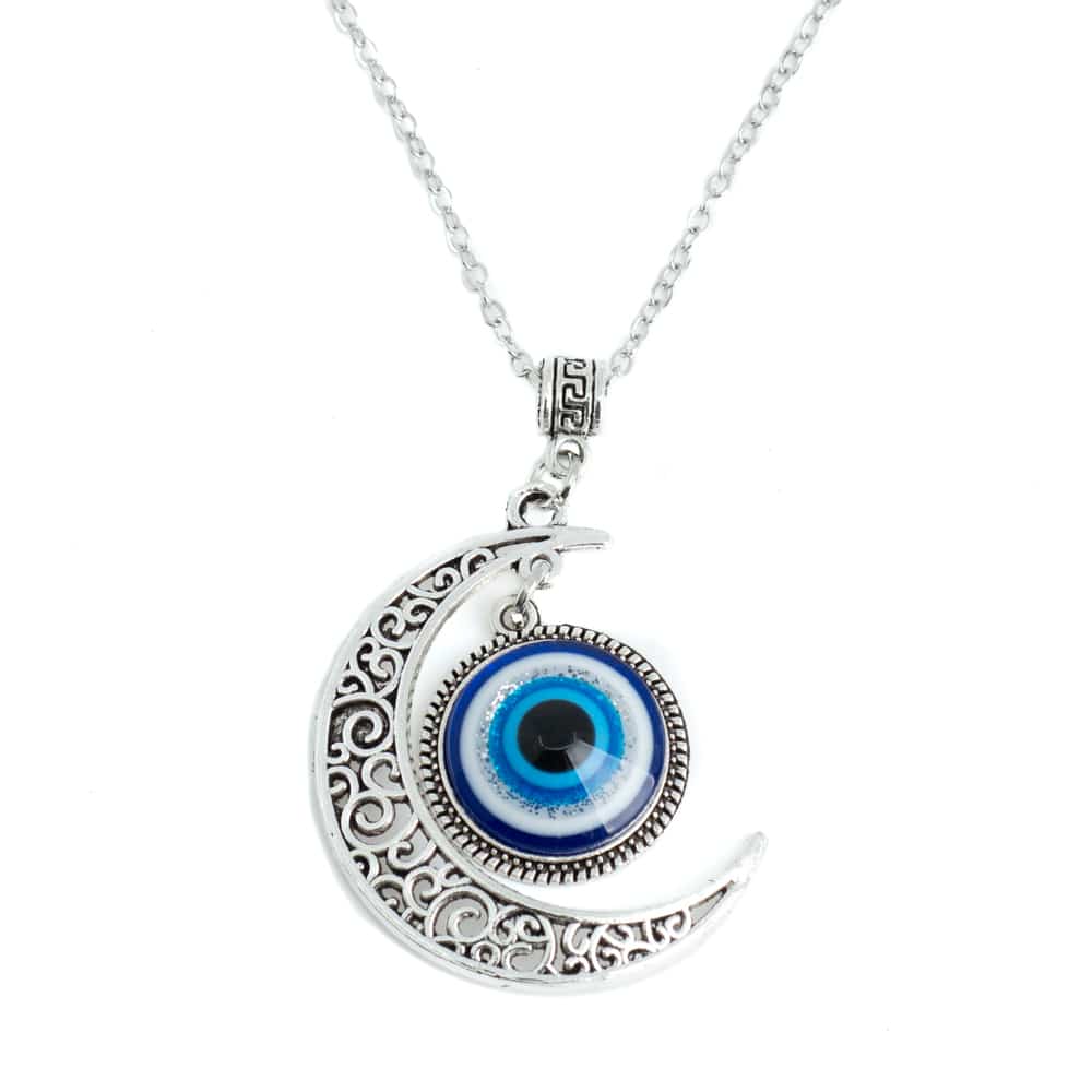 Pendentif Amulette Oeil Maléfique et Lune - Argenté