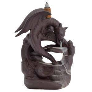 Brûleur d'Encens à Refoulement Cascade Dragon en Céramique (16 cm)