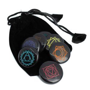 Set de 7 Pierres Précieuses Chakras Agate Noire - Pochette