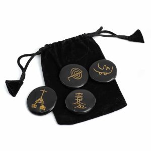 Pierres de Reiki Jaspe Noir - Pochette en velours (4 pièces)