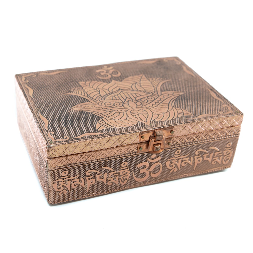 Boîte à Bijoux Lotus et OHM en Bronze (17,5 cm)