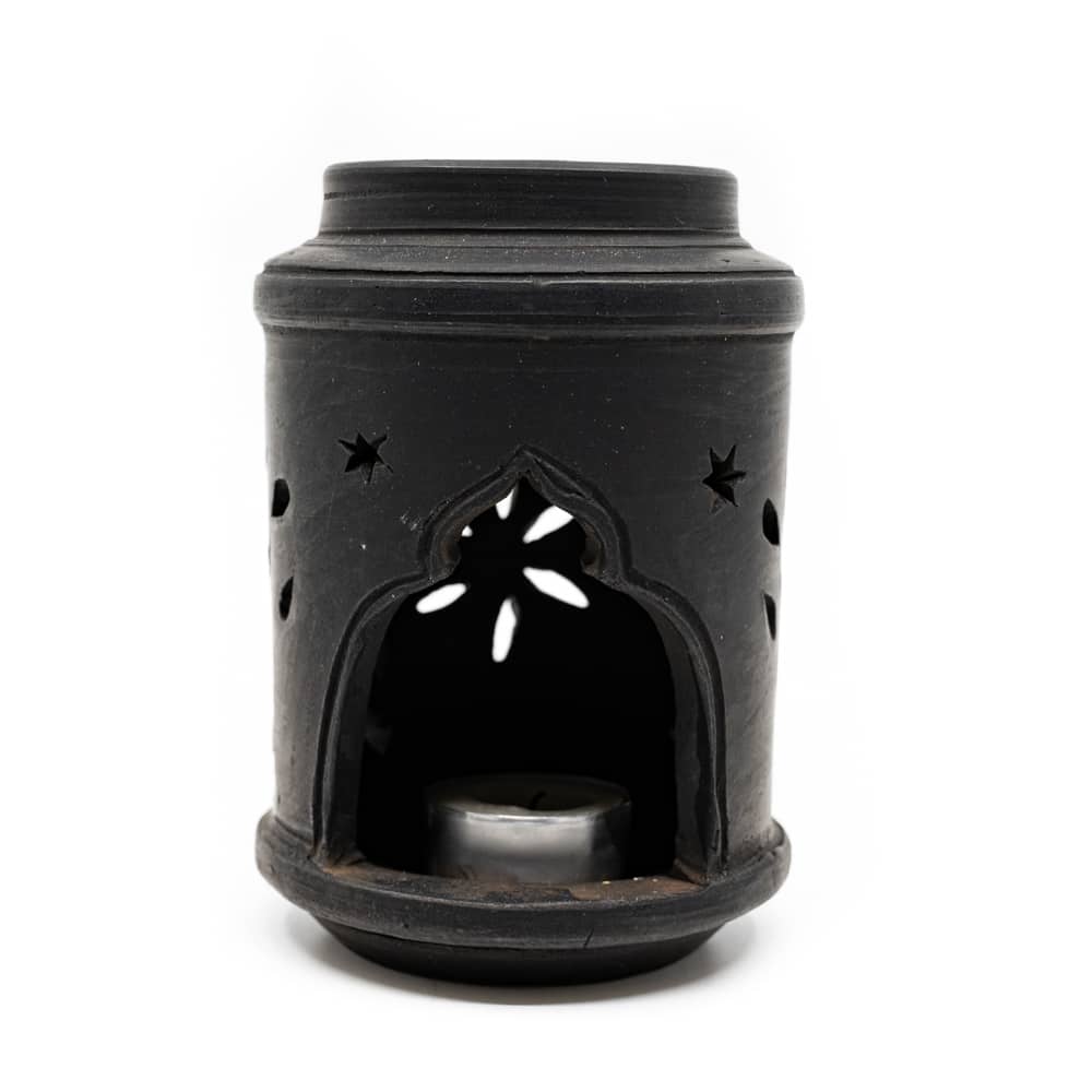 Brûleur d’Huiles et Diffuseur d’Arômes en Terre Cuite - Noir (14 cm)