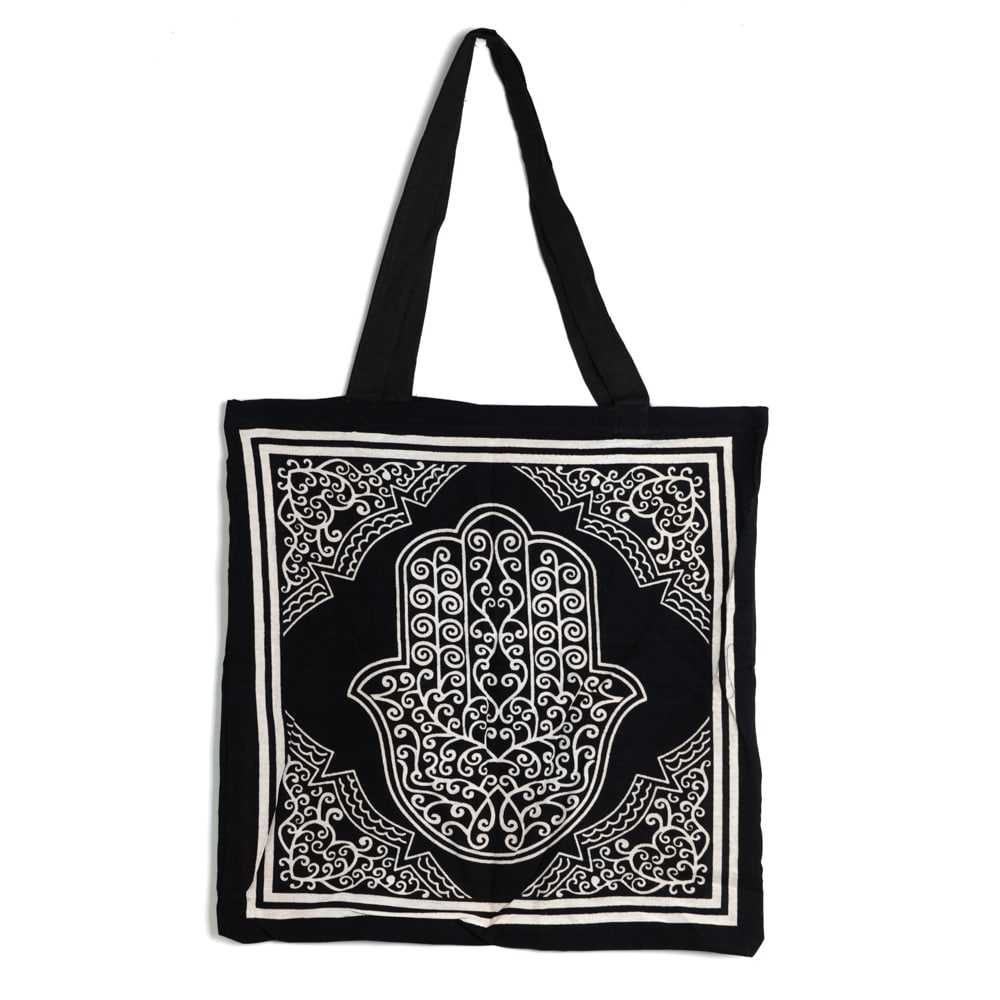 Sac Fourre-Tout en Coton - Main Hamsa Noir et Blanc (45 cm)