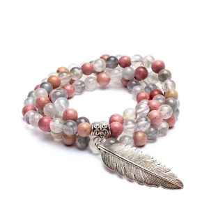 Mala Rhodonite/ Quartz Gris + Plume - 0,8 cm