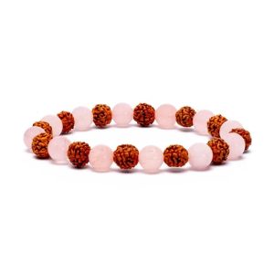 Bracelet Rudraksha et Quartz Rose Élastique (0,8 cm / 8 cm)