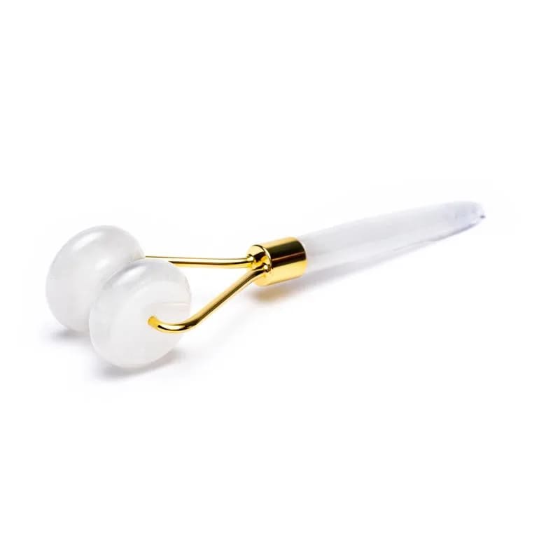 Rouleau de Massage pour le Visage - Cristal de Roche et Métal Doré
