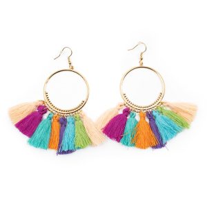 Boucles d'Oreilles Bohèmes - 8 Pompons Colorés