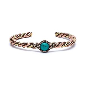 Bracelet en laiton avec grès turquoise d'Inde