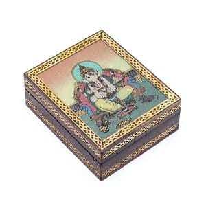 Boîte à bijoux et cartes de tarot en bois Ganesha d'Inde