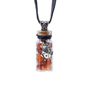 Pendentif en cornaline indienne avec coccinelle dans une petite bouteille cadeau