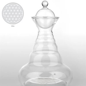 Carafe d'eau vitale Alladin en verre 1300 ml avec Fleur de Vie blanche