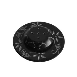 Porte-encens en pierre noire Gorara avec Sarana, motif floral