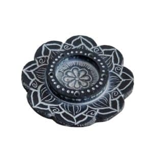 Porte-encens en pierre noire Gorara avec design de lotus - Sarana