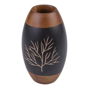 Vase en bois avec arbre de vie gravé en brun/noir