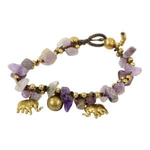 Bracelet en pierre précieuse Améthyste violette avec éléphants de Sawahasa