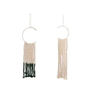 Ensemble de Suspensions Macramé Fait Main Demi-Lune et Perles en Bois - Lot