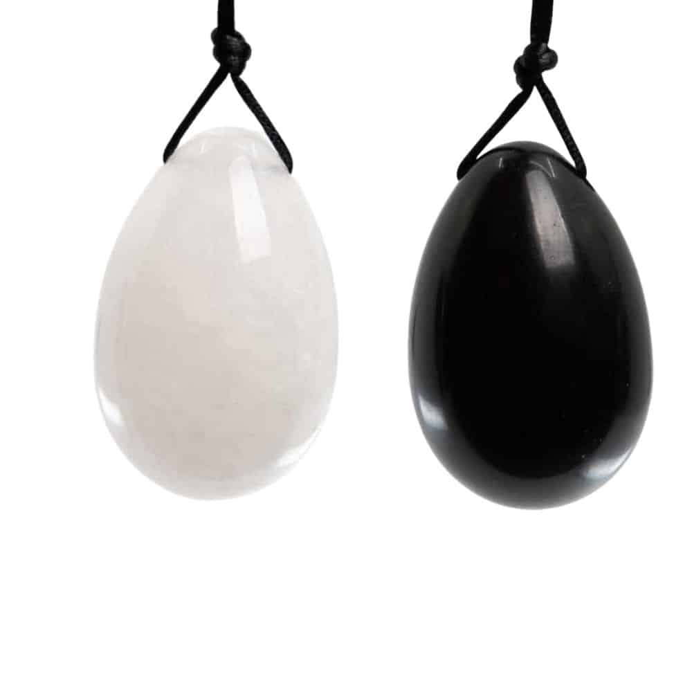 Ensemble d'œufs de Yoni en cristal de roche et obsidienne - Ensemble