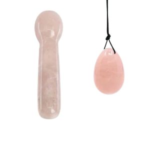 Ensemble d'œuf de Yoni en quartz rose et bâton - Pack