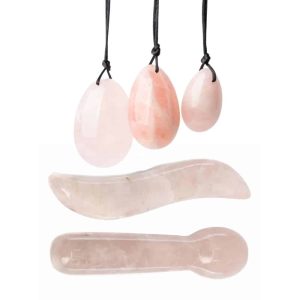 Ensemble Yoni en Quartz Rose de Luxe pour l'Amour de Soi - Ensemble