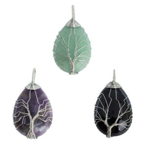 Ensemble de Pendentifs en Pierre Précieuse avec Arbre de Vie - Lot