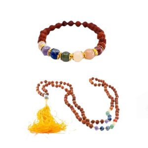 Ensemble de Mala et Bracelet en Rudraksha à 7 Chakras - Lot