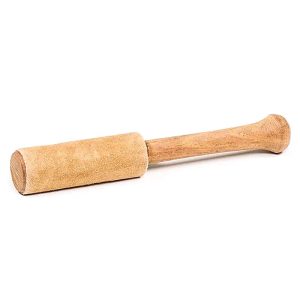 Petit bol chantant en bois avec baguette en bois et suède camel