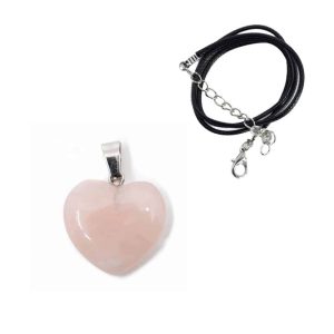 Pendentif Cœur en Pierres Précieuses Quartz Rose avec Chaîne Simple – Ensemble