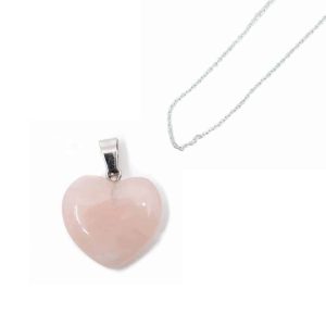 Pendentif Cœur en Pierre Précieuse Quartz Rose avec Chaîne en Argent – Ensemble