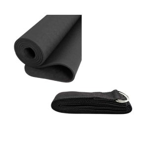 Tapis de yoga TPE avec sangle de yoga noir - Ensemble