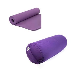 Bolster de Yoga en Coton avec Tapis de Yoga en TPE Violet - Ensemble