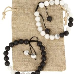 Ensemble de 2 bracelets Yin Yang en pierre de lave et howlite blanche, taille réglable