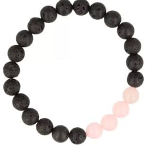 Bracelet en perles de pierre de lave avec quartz rose pour l'amour et la créativité