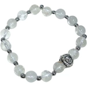 Bracelet Élastique en Cristal de Roche Signe Astrologique Lion 16 cm Perles de 8 mm