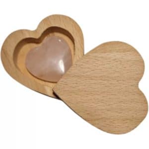 Quartz Rose Cœur dans une Boîte en Bois Cadeau d'Amour et d'Affection