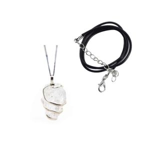 Pendentif Pierre Précieuse Brute Cristal de Roche avec Chaîne Simple – Ensemble