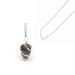 Pendentif Pierre Précieuse Brute Labradorite avec Chaîne en Argent – Ensemble