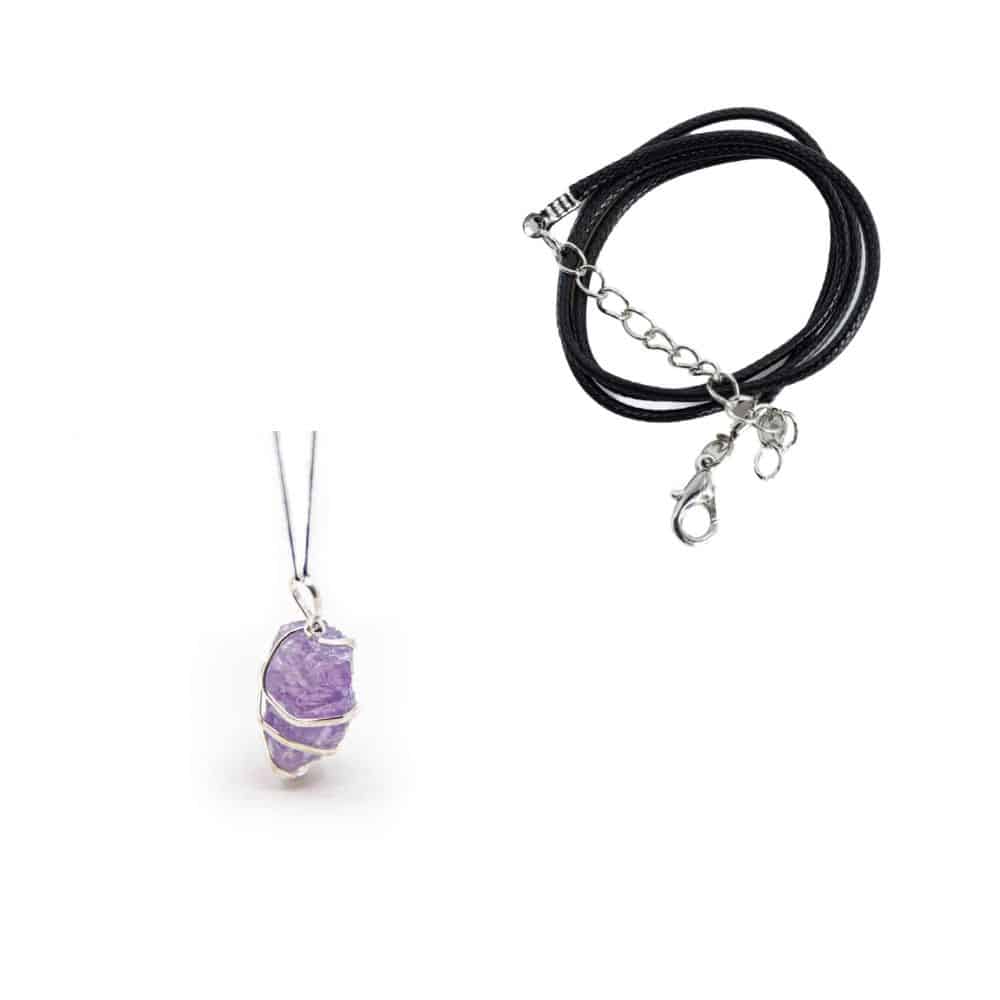 Pendentif Pierre Précieuse Brute Améthyste avec Chaîne Simple – Ensemble
