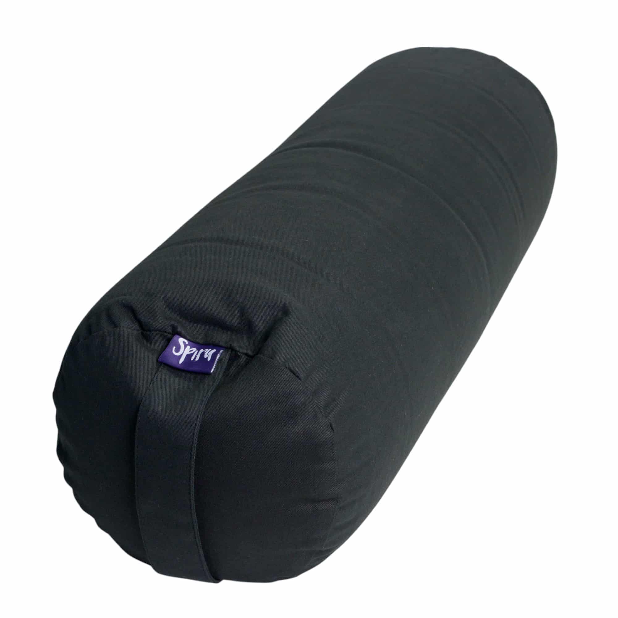 Traversin de Yoga Noir Rond en Coton - Uni - 59 x 21,5 cm